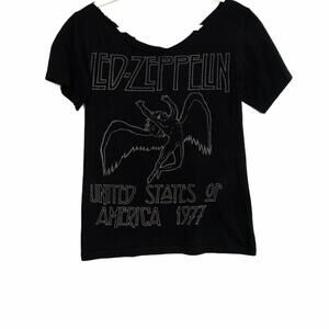 Led Zeppelin United States Of America 1977 Mens Black T-Shirt Round Neck M